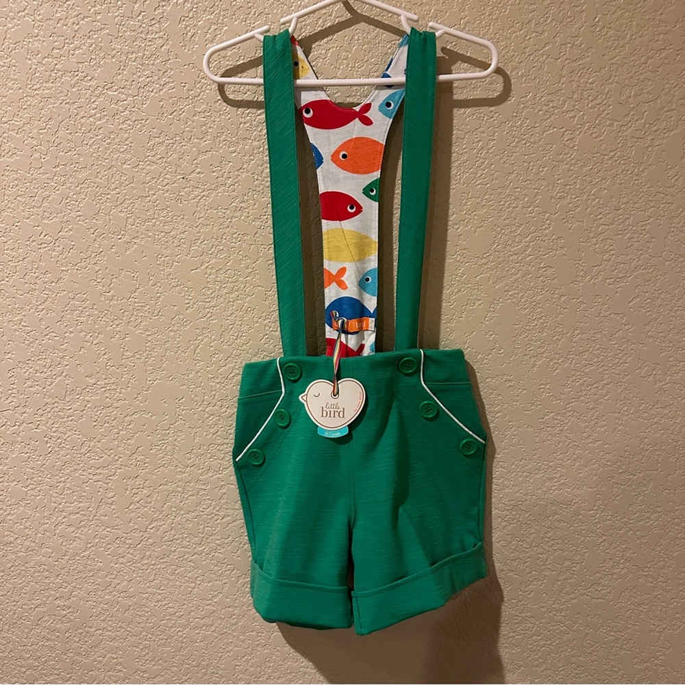 Little bird green suspender shorts nwt 6/7